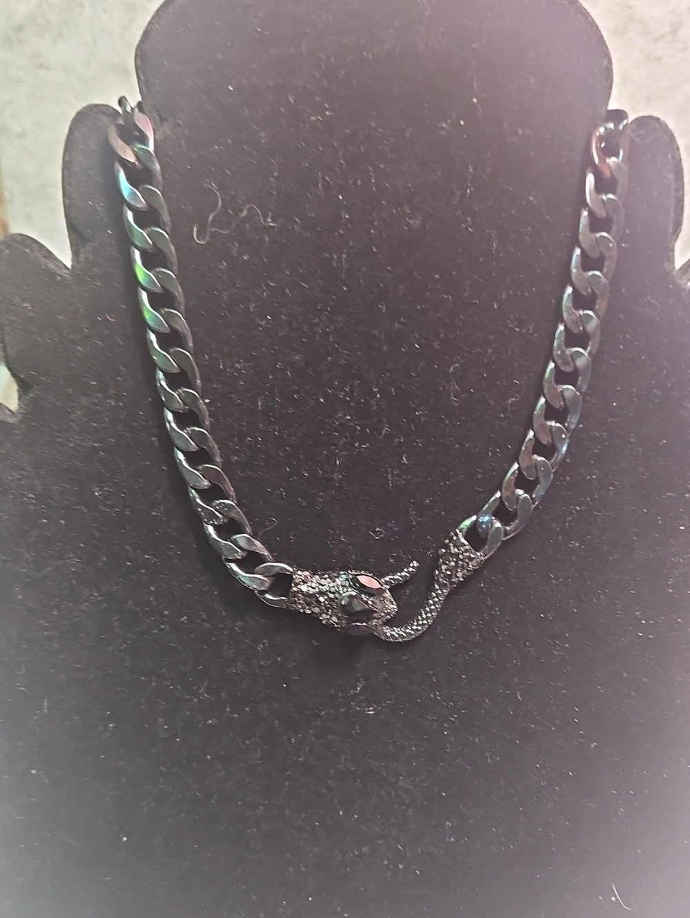 Unisex Black Iridescent Snake Pendant Chain Necklace